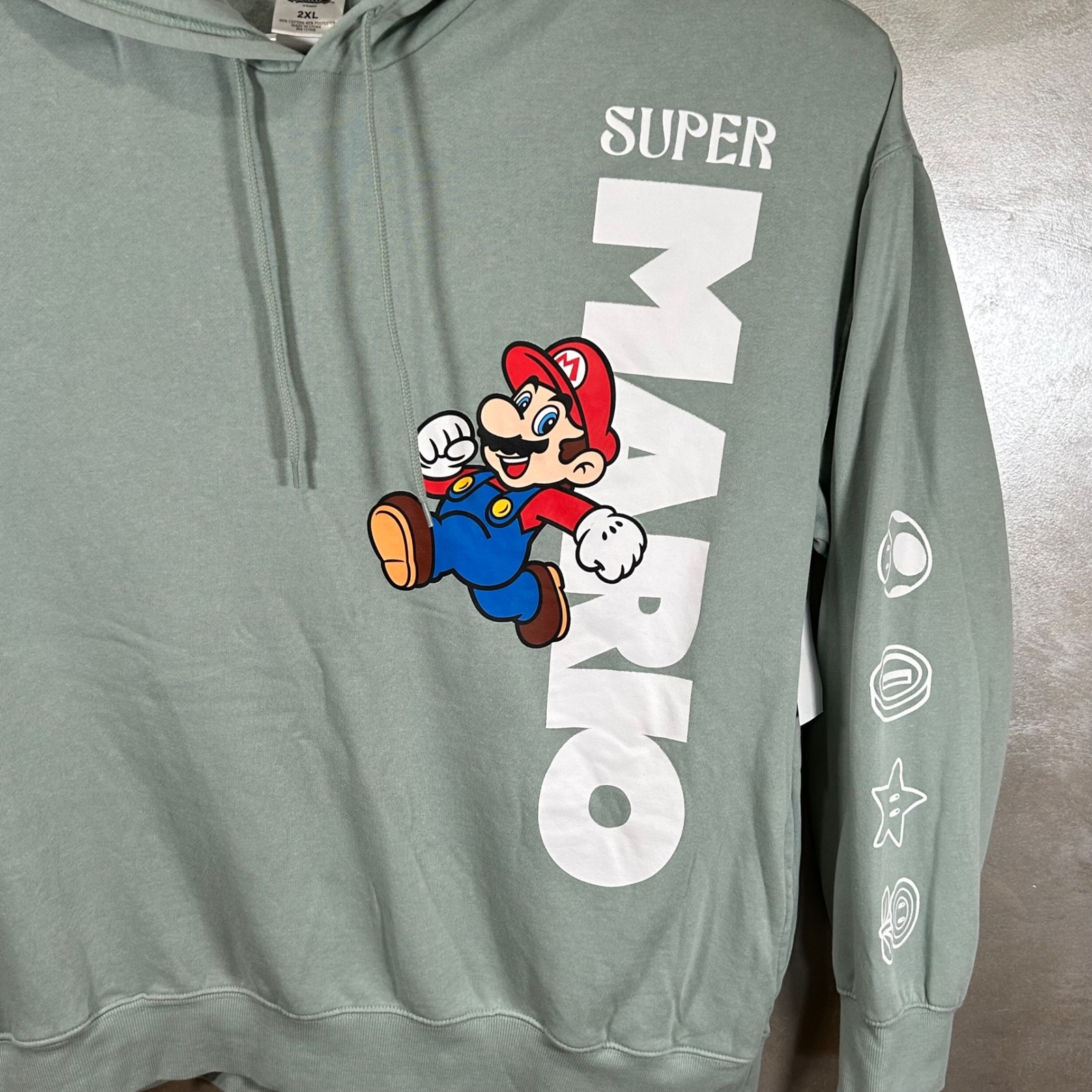 Nintendo Super Mario Graphic Hoodie Sage Green Mens Size 2xl New